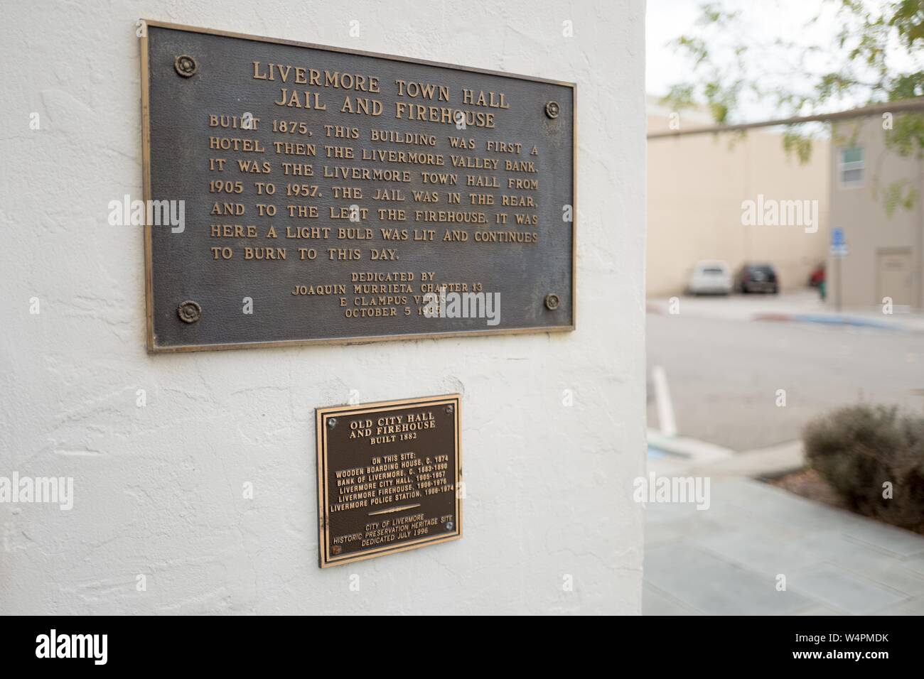 Historical marker for the Livermore Town Hall, Jail and Firehouse