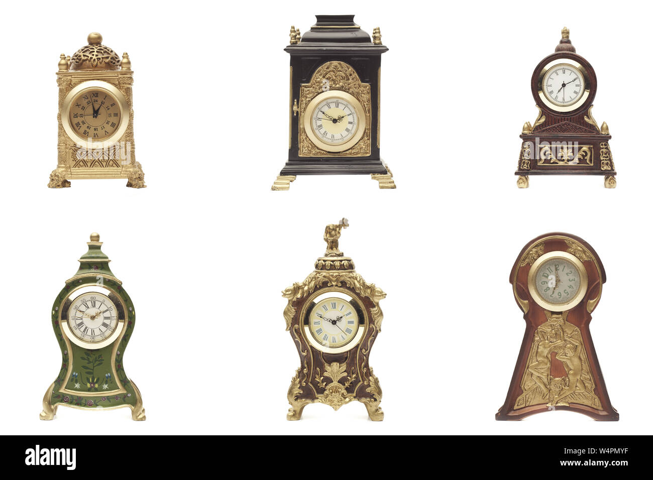 Set of vintage clock on white background Stock Photo - Alamy