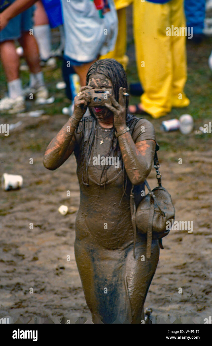 Saugerties, New York, USA, August, 1994Massive crowds fill the muddy
