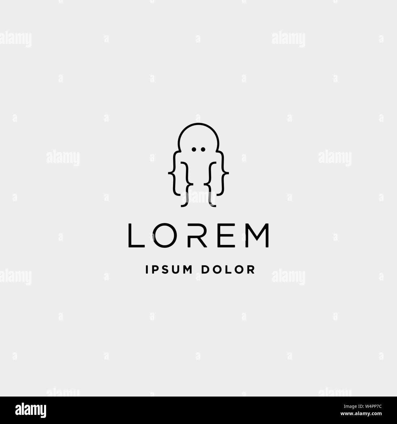 code octopus logo design ocean coding line Stock Vector