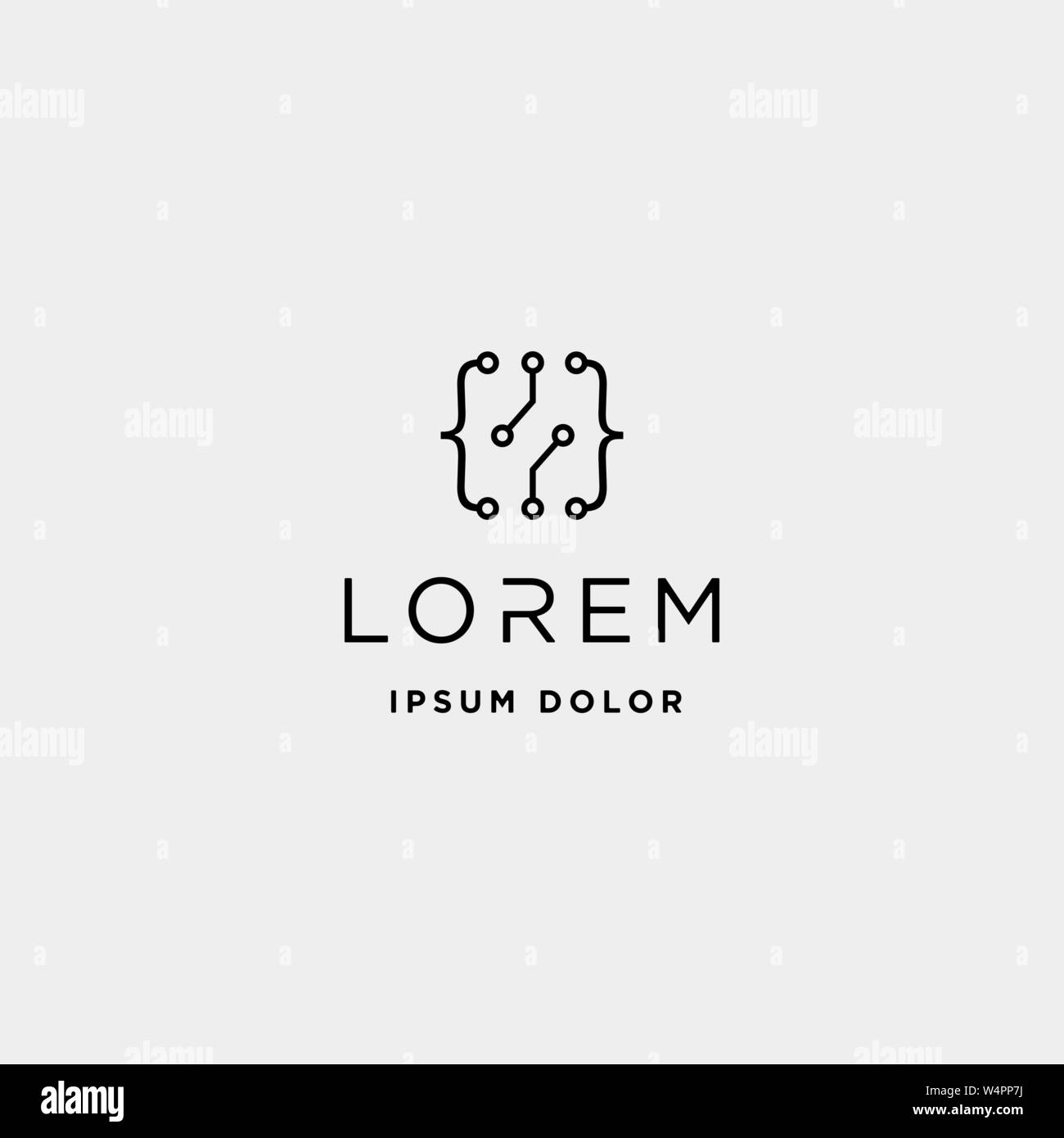 coding digital logo design template vector programmer connect lineart ...
