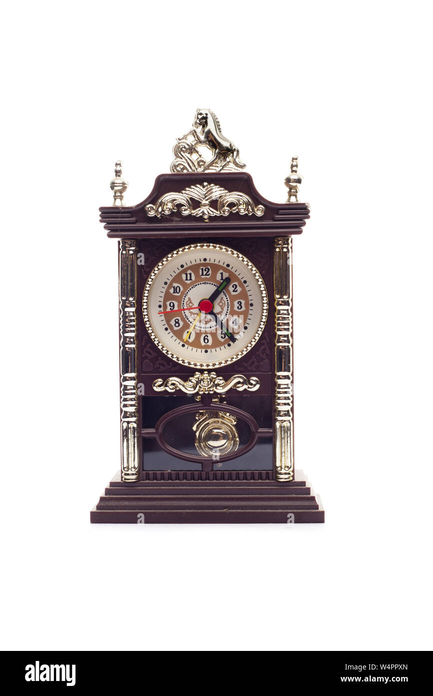 Model of antique clock on white Stock Photo - Alamy