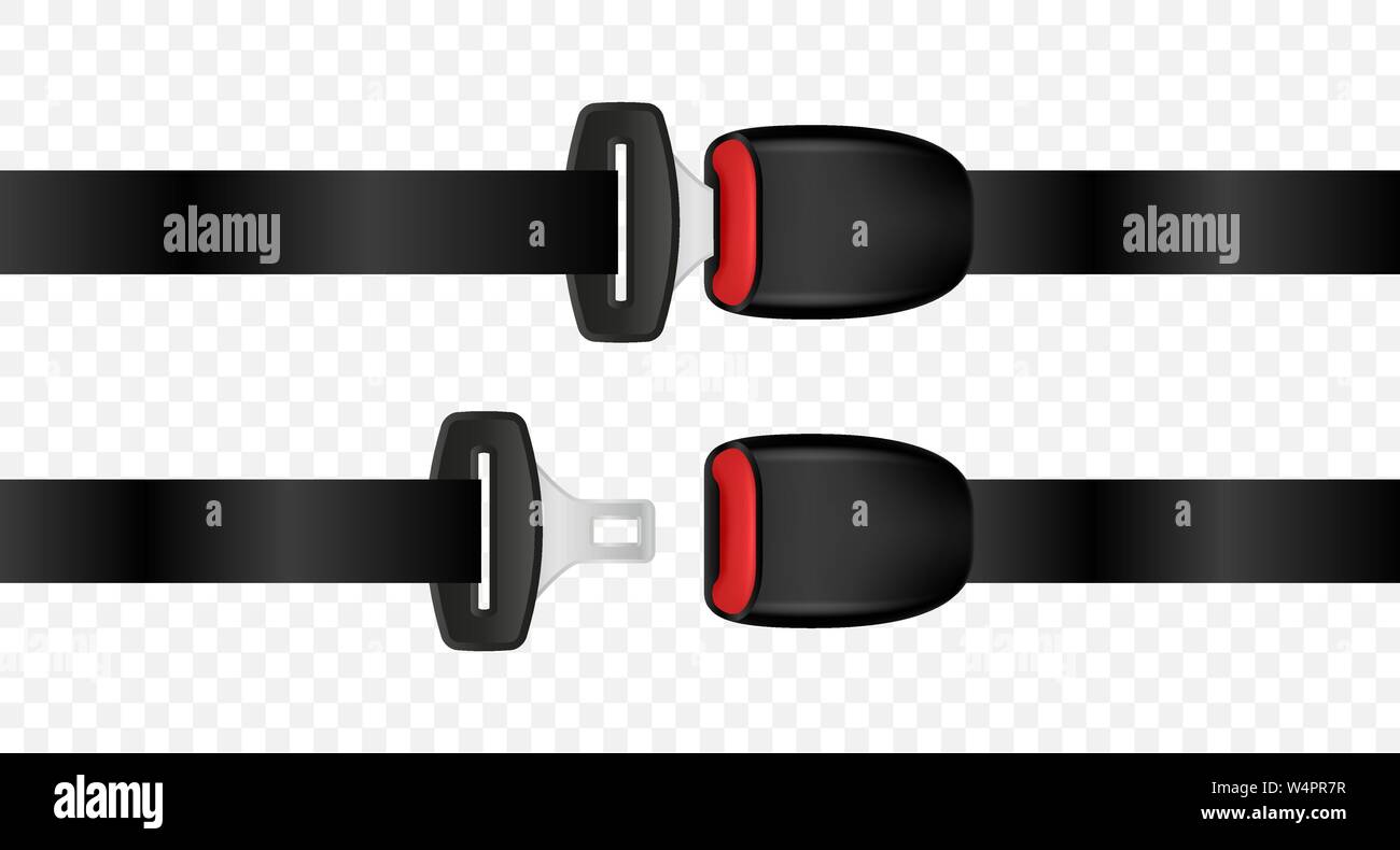 Realistic automobile open and closed seat belts. Set of fixed and