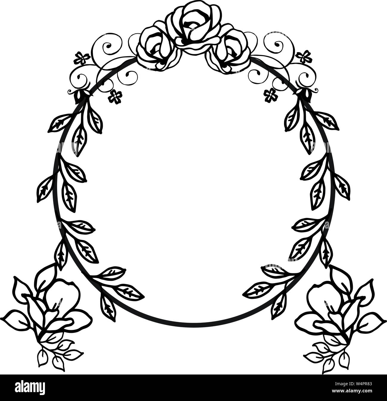 Black and white line art flower frame. Vector illustration Stock Vector