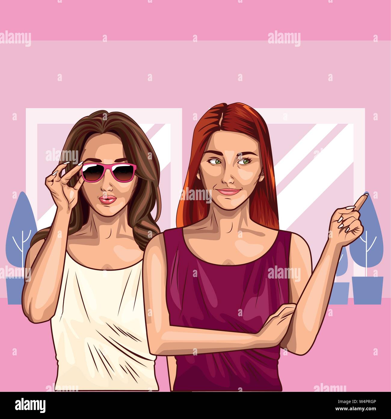 Pop Art Women Friends Smiling Cartoon Stock Vector Image And Art Alamy 7152