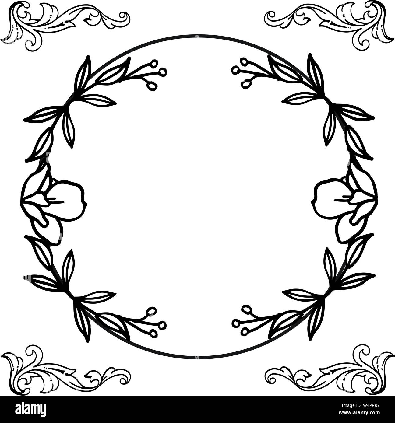 Black and white flower frame in retro style. Vector illustration Stock ...