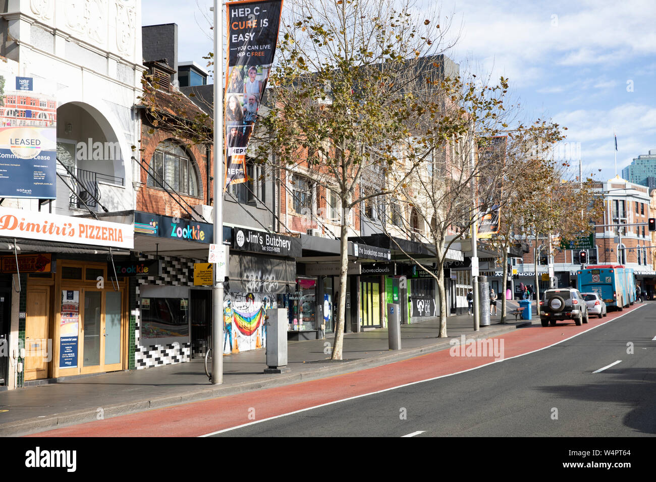 Oxford street in Paddington and victorian terraced shops and stores, Sydney, New South Wales, Australia Stock Photo