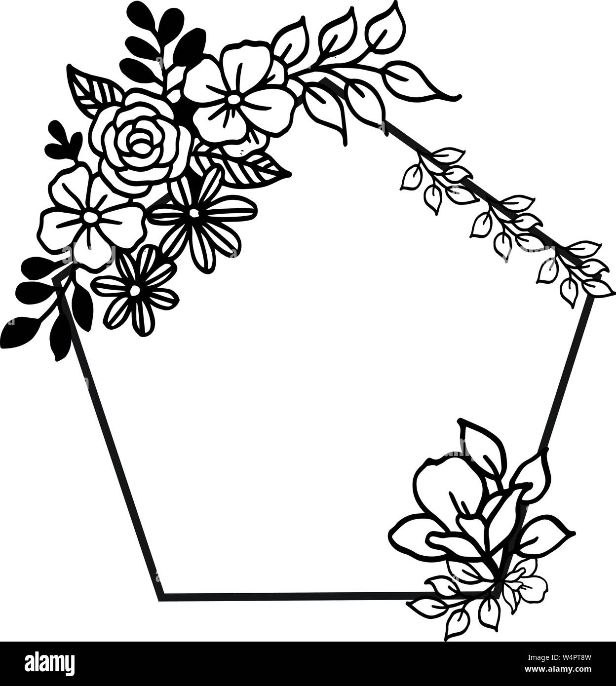Greeting card frame with floral black and white. Vector illustration ...