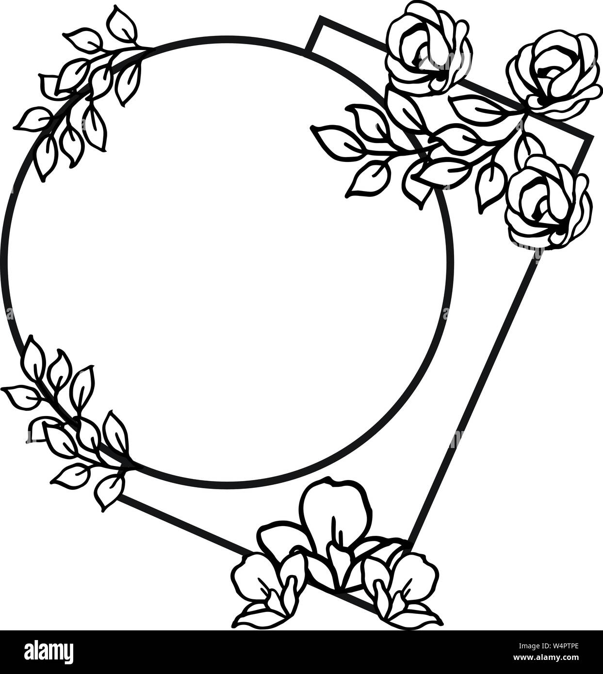 Art style of flower frame black and white for poster. Vector