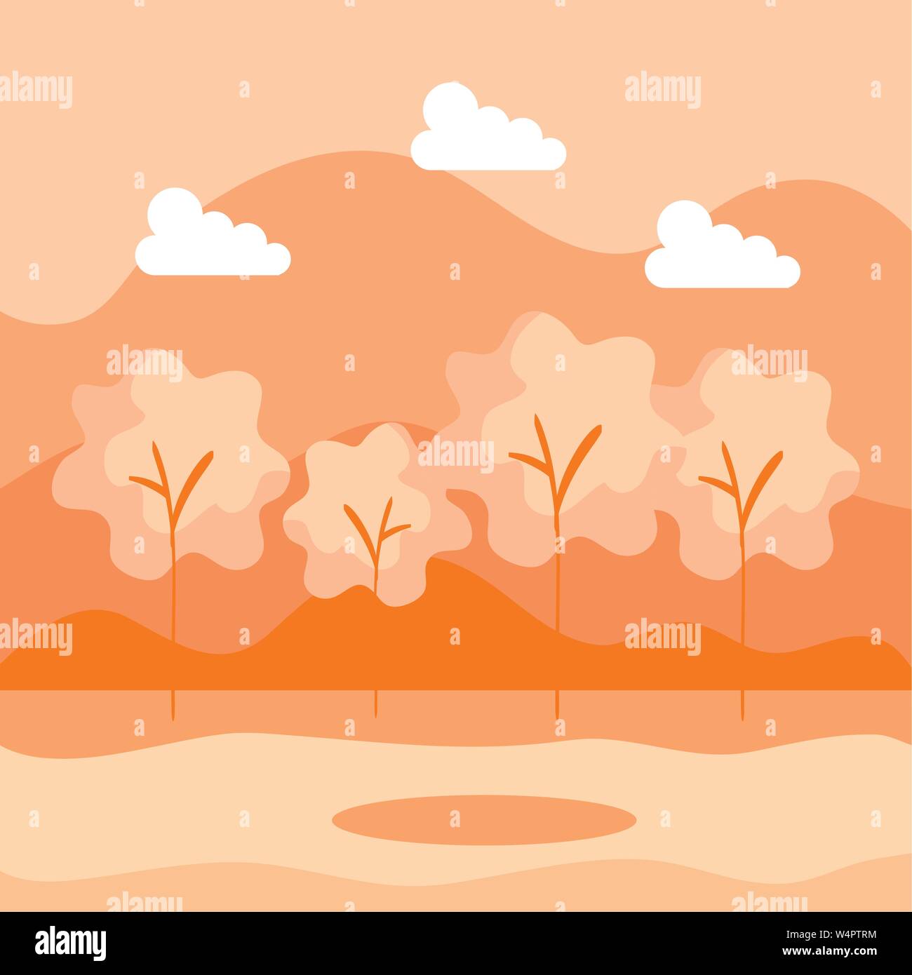 mountains with nature trees and clouds landscape Stock Vector Image ...