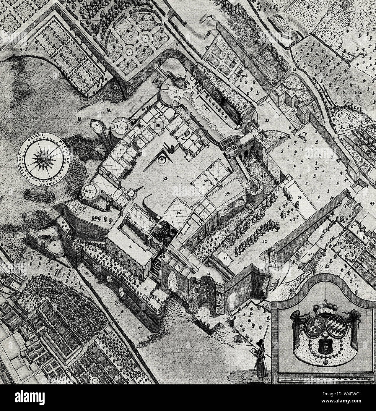 Historic map of Heidelbergs Hortus Palatinus -   Peter Friedrich de Walpergen Stock Photo