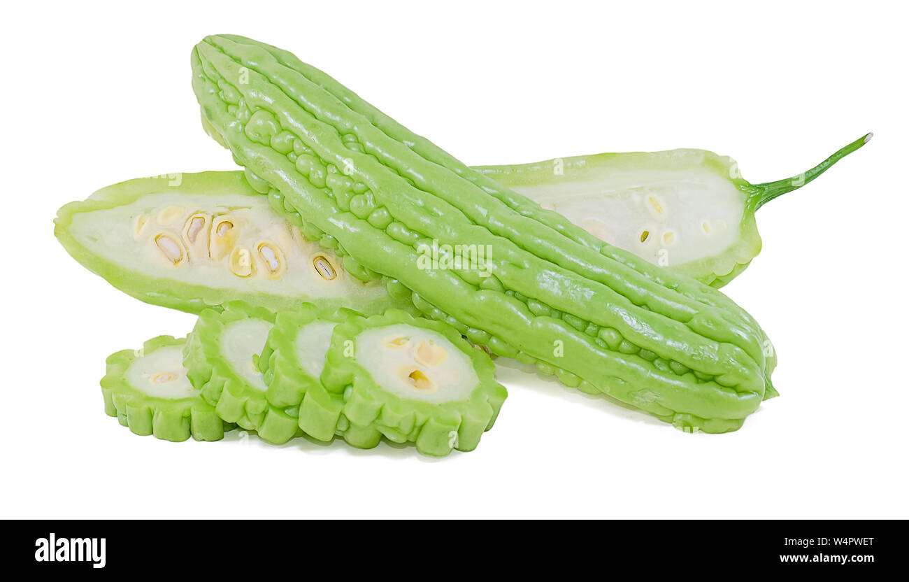 Group of Bitter Melon cut out on white background Stock Photo