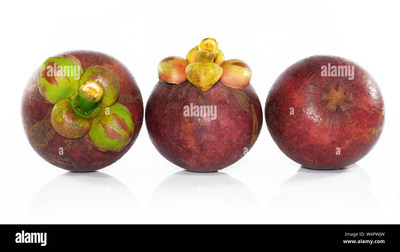 Group of mangosteen  fruit isolated on white background Stock Photo