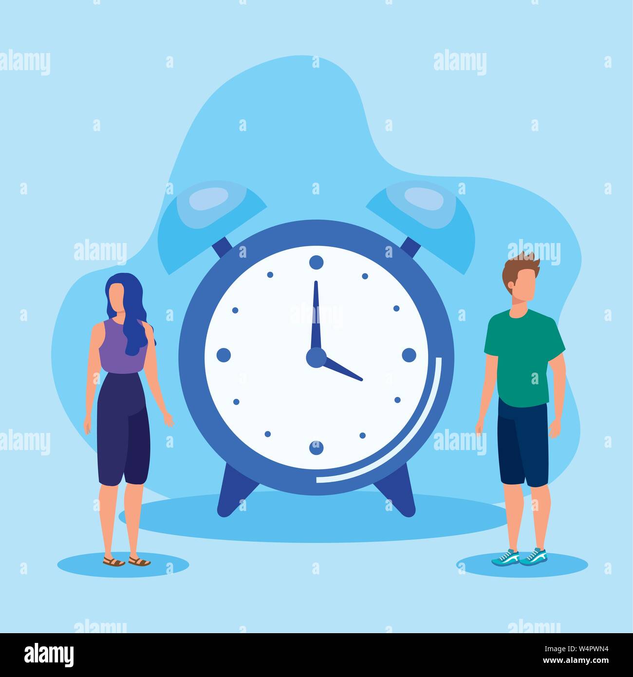 woman and man teamwork strategy business with clock Stock Vector Image ...