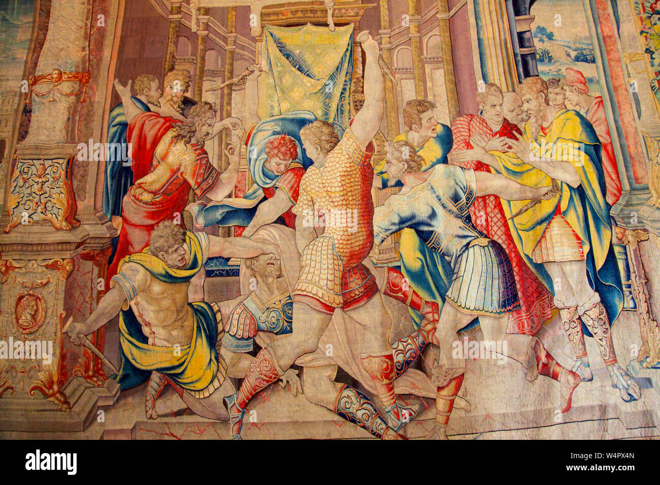 'The Death of Julius Caesar' hanging in the Gallery of Tapestries in the Vatican Museum Rome Stock Photo