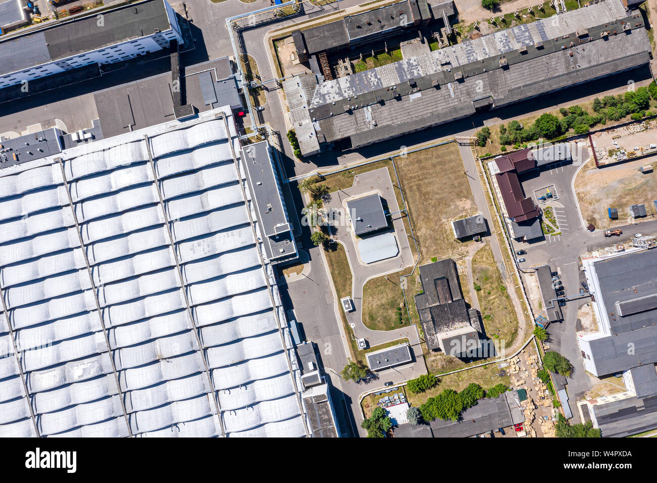 top view of city industrial zone. roof top of modern factory from above Stock Photo