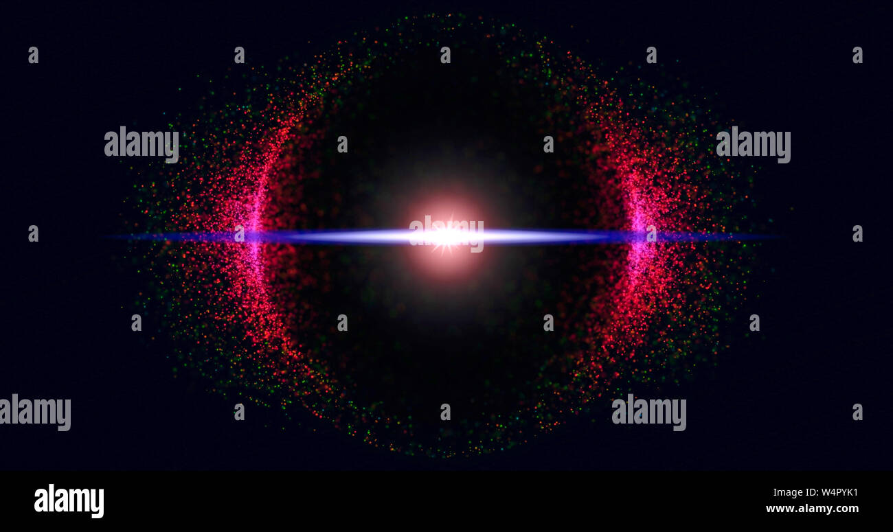 Abstract Glitter Particles In Circle on black background Stock Photo