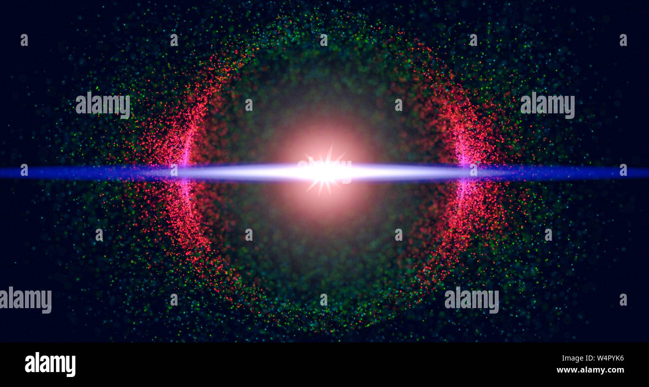 Abstract Glitter Particles In Circle on black background Stock Photo