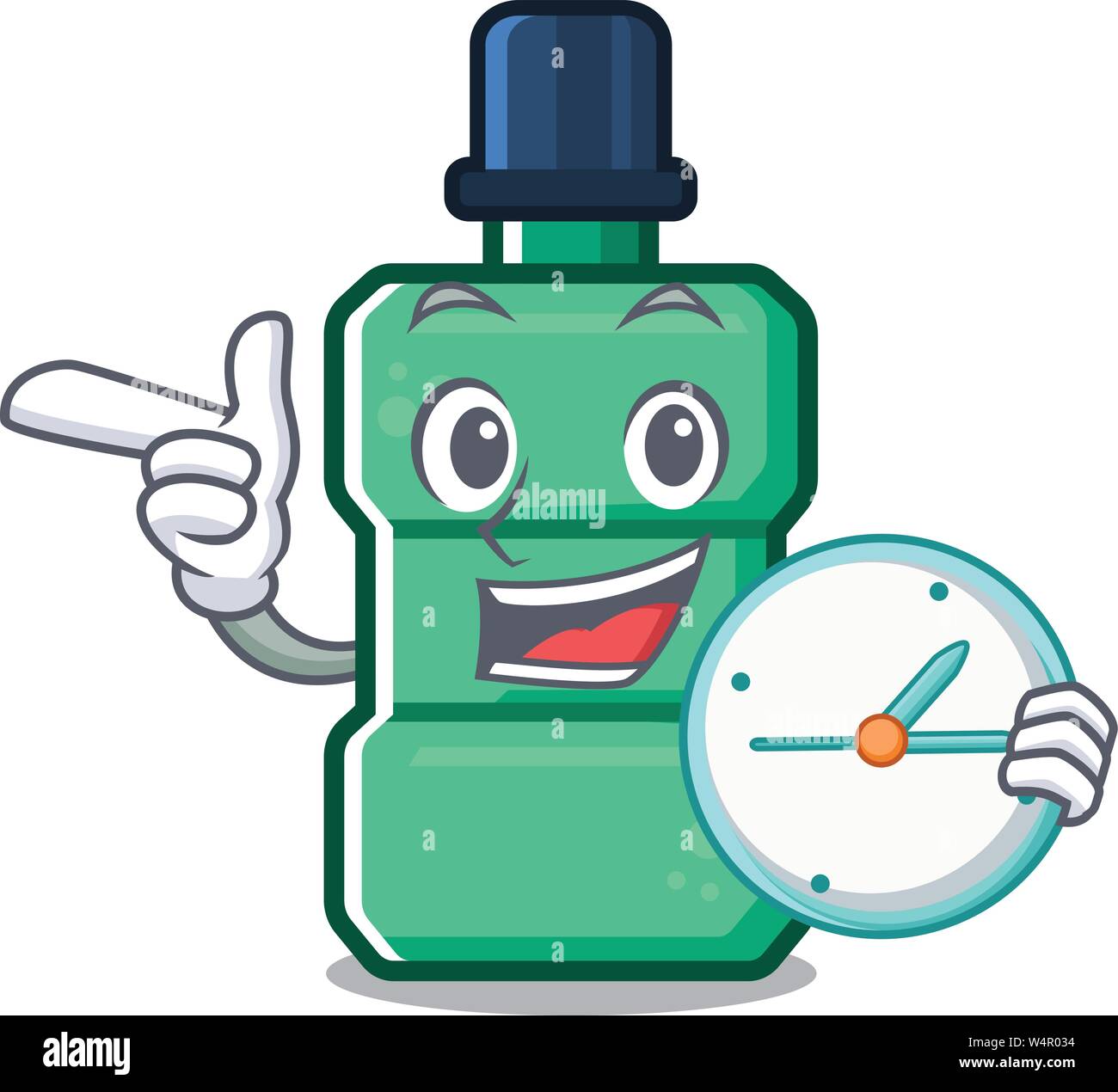 With clock cartoon mouthwash in the a bathroom vector illustration