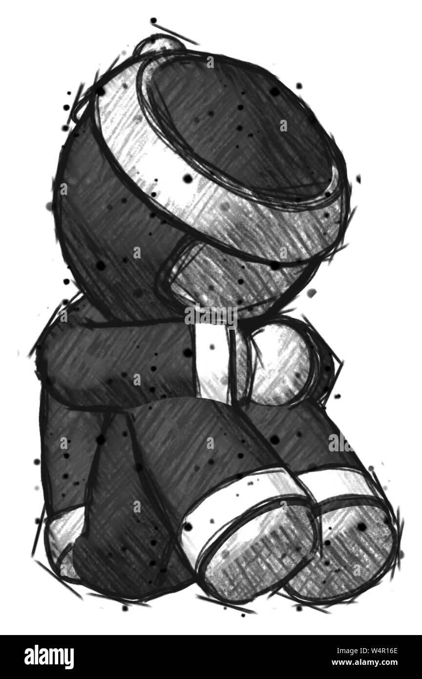 Sketch ninja warrior man sitting with head down facing angle right