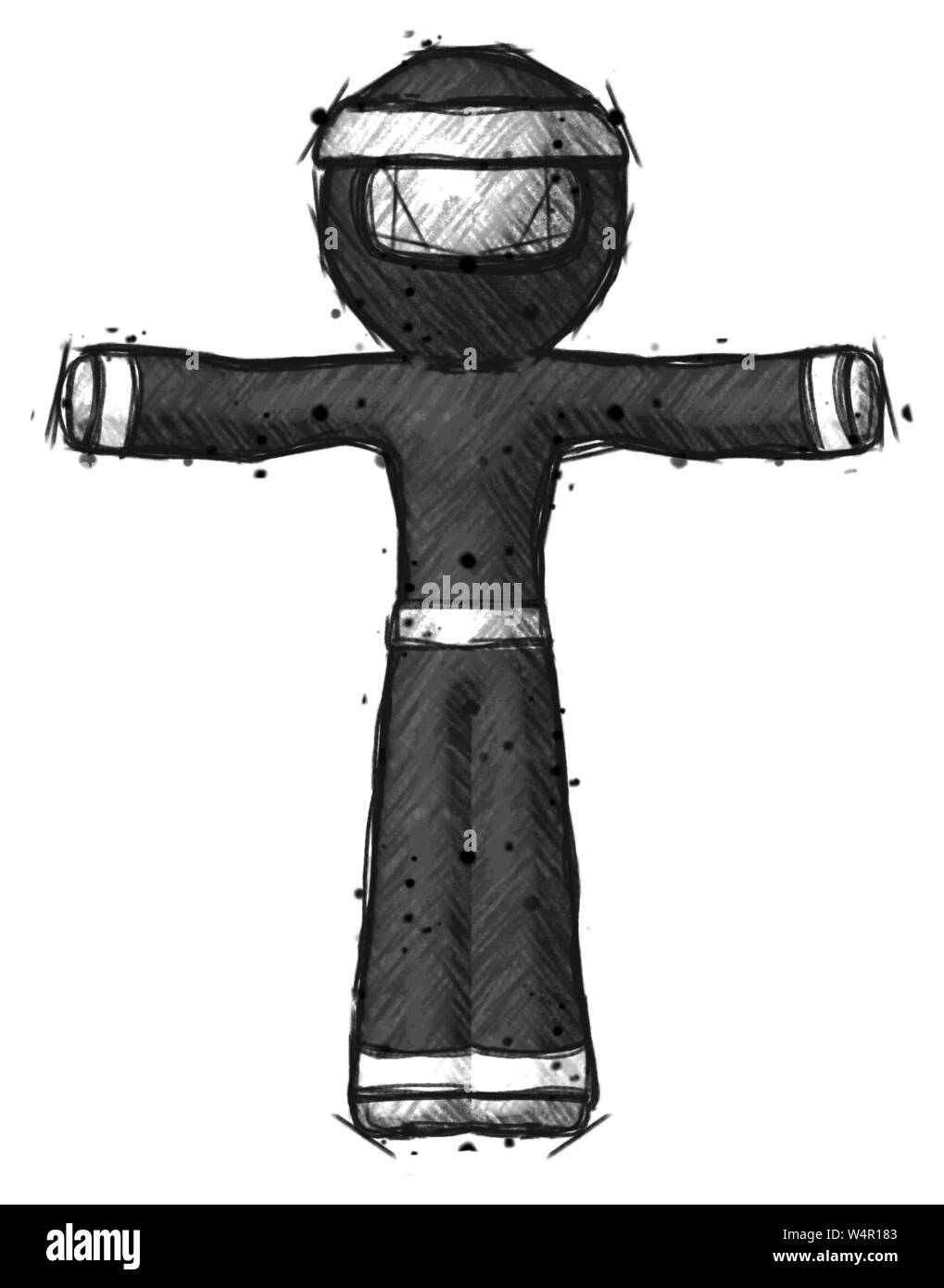 Sketch ninja warrior man t-pose arms up standing. Stock Photo