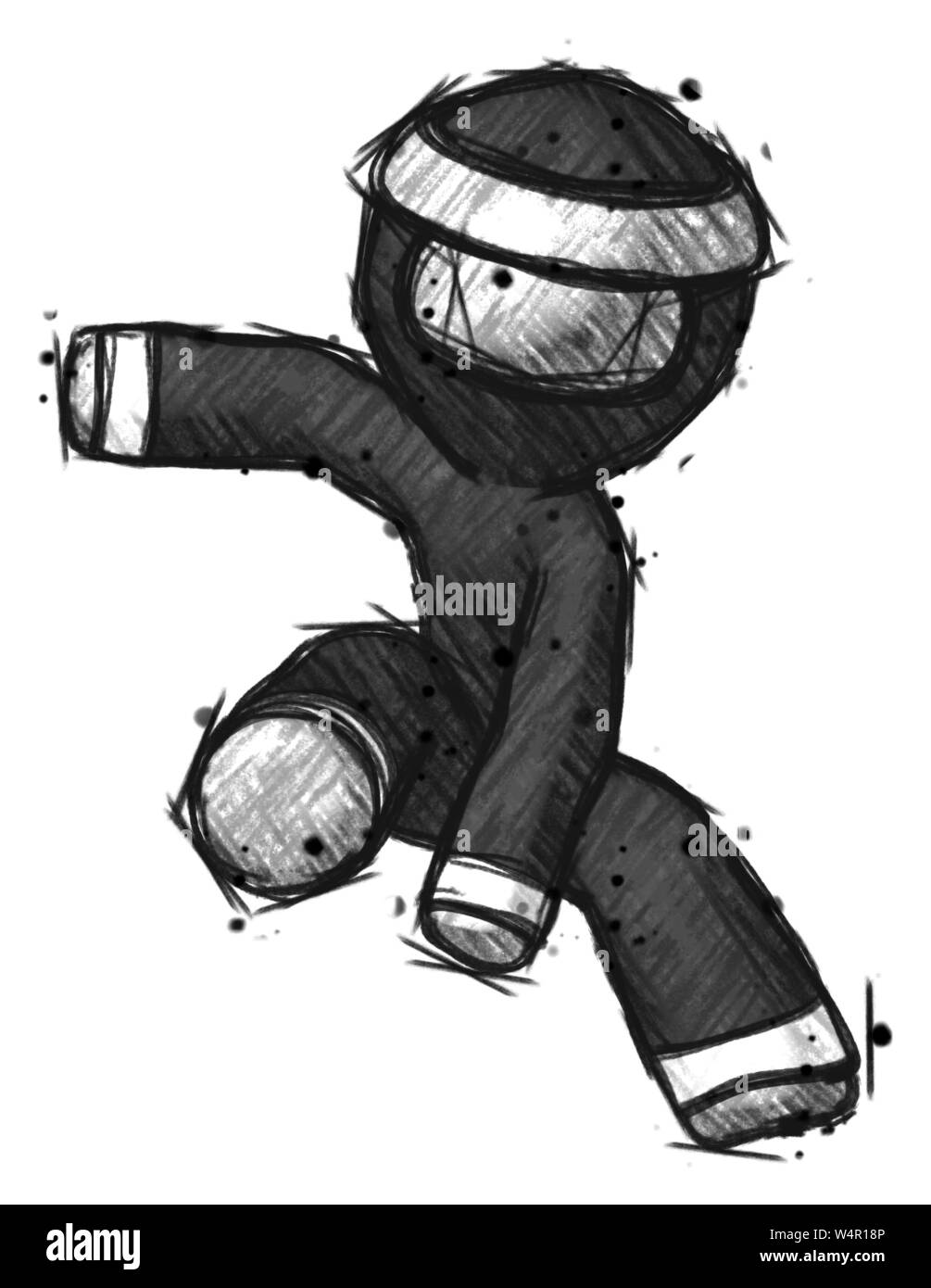 Sketch ninja warrior man action hero jump pose. Stock Photo