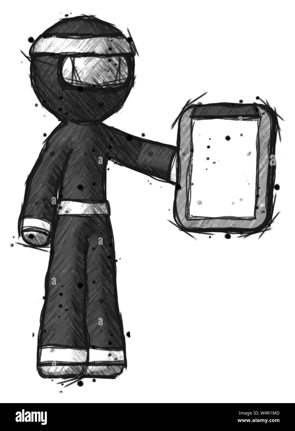 Sketch ninja warrior man showing clipboard to viewer Stock Photo Alamy