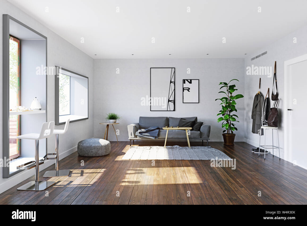 modern living interior design. 3d rendering concept Stock Photo - Alamy