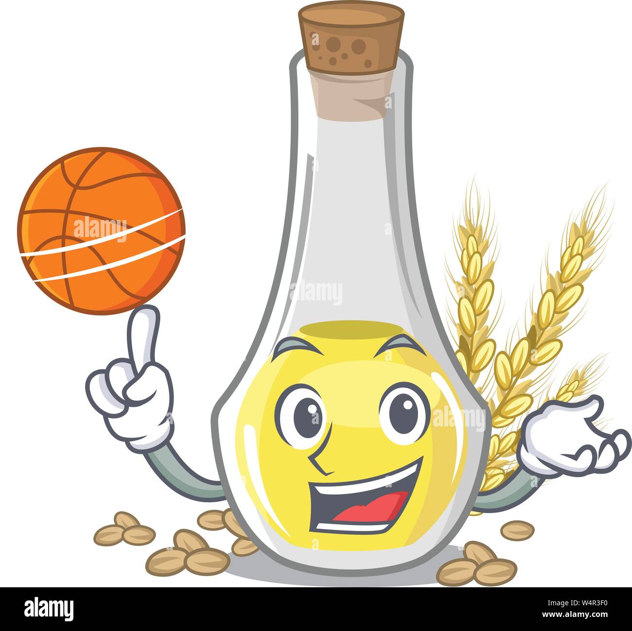 With basketball wheat germ oil with isolated character vector illustration Stock Vector