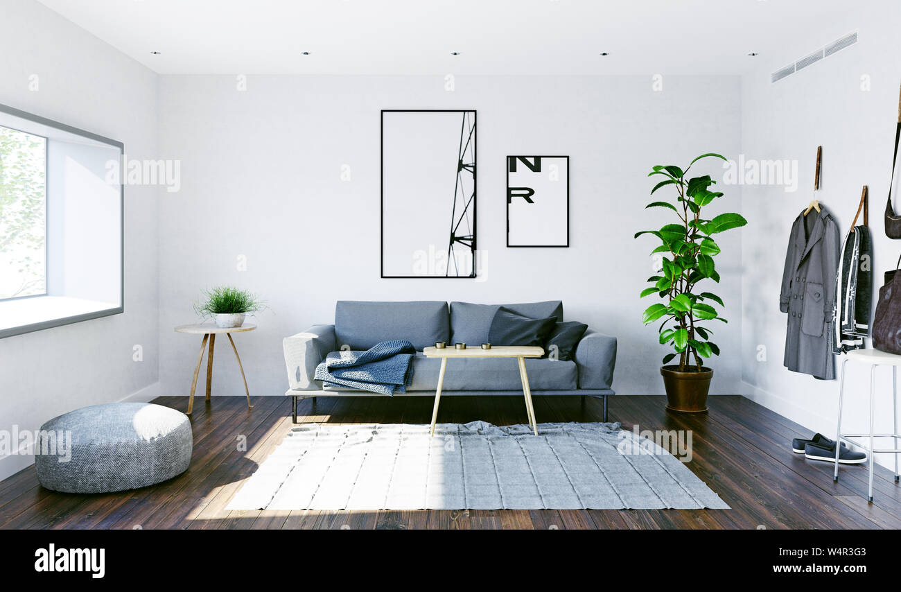 modern living interior design. 3d rendering concept Stock Photo - Alamy