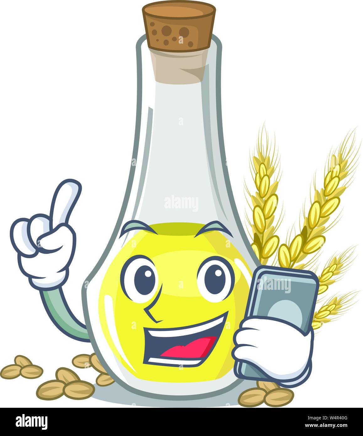 With phone wheat germ oil with isolated character vector illustration Stock Vector