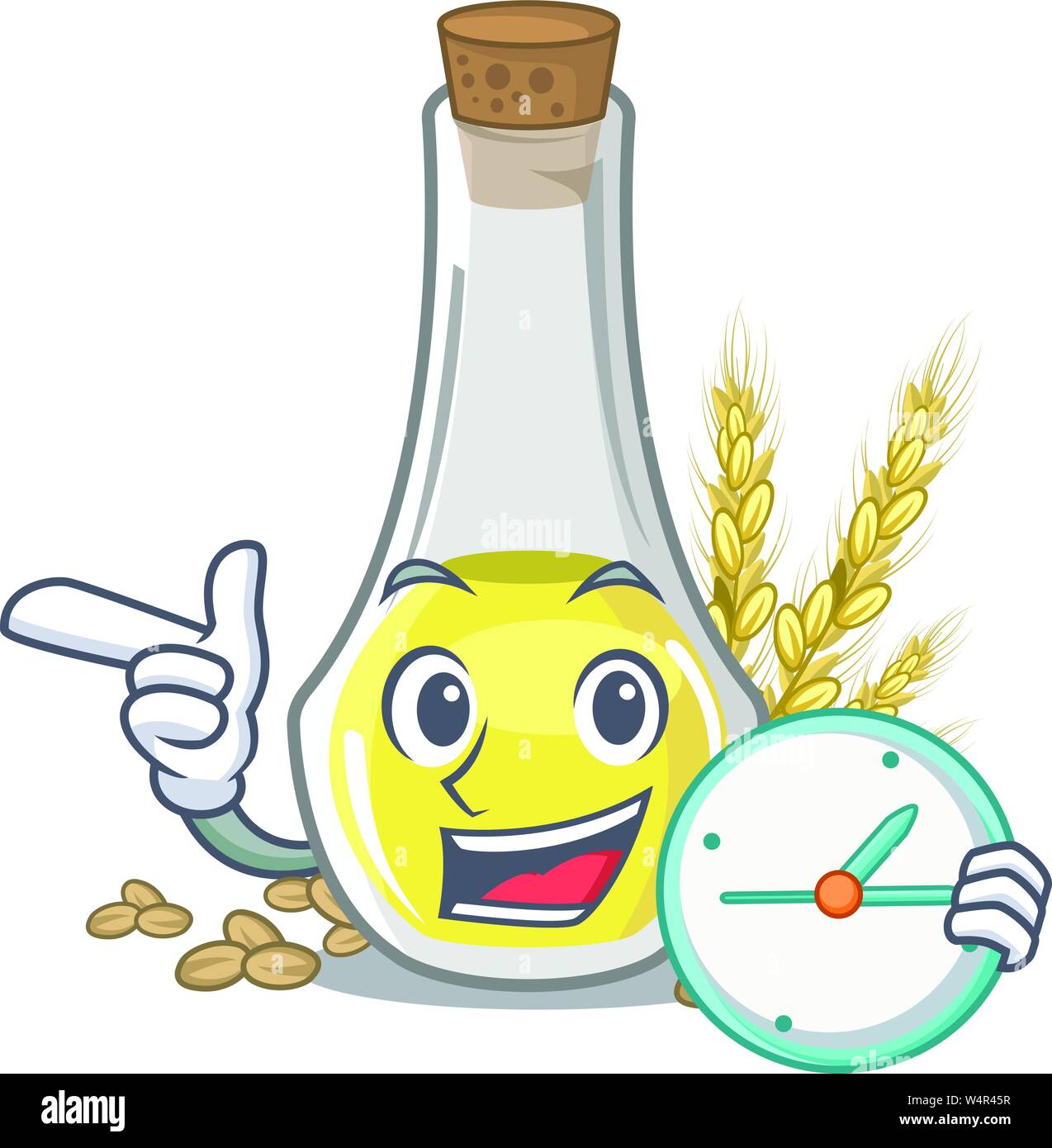With clock wheat germ oil the mascot shape vector illustration Stock Vector