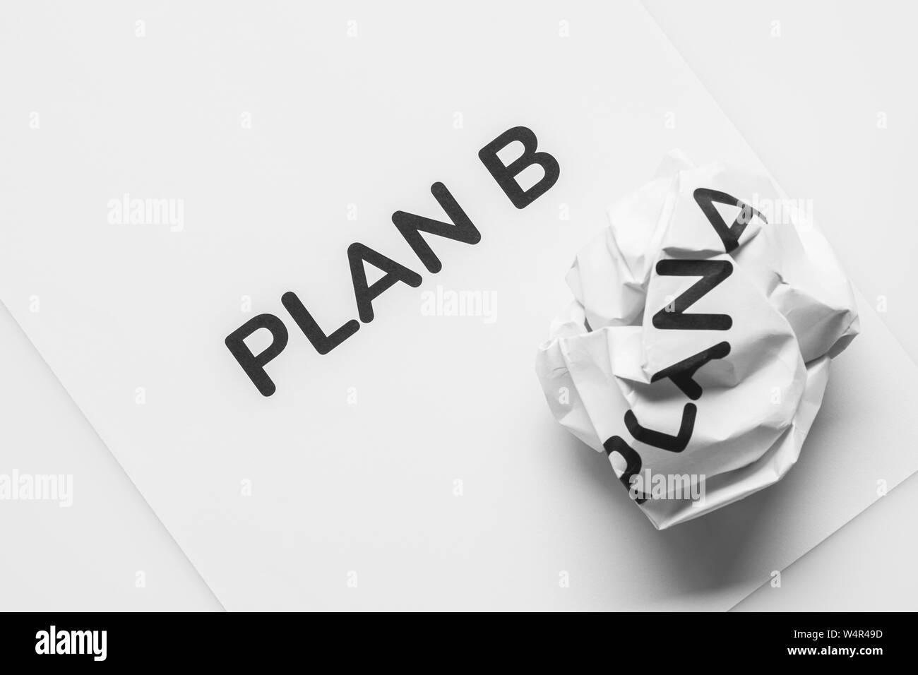 Crumpled paper Plan A and clean sheet paper Plan B on white background. Change the idea from Plan A to Plan B background concept. Stock Photo