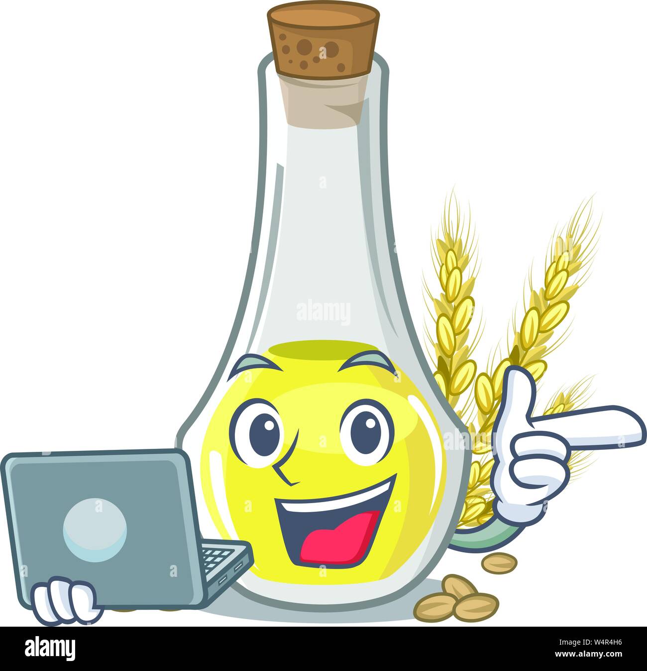 With laptop wheat germ oil with isolated character vector illustration Stock Vector