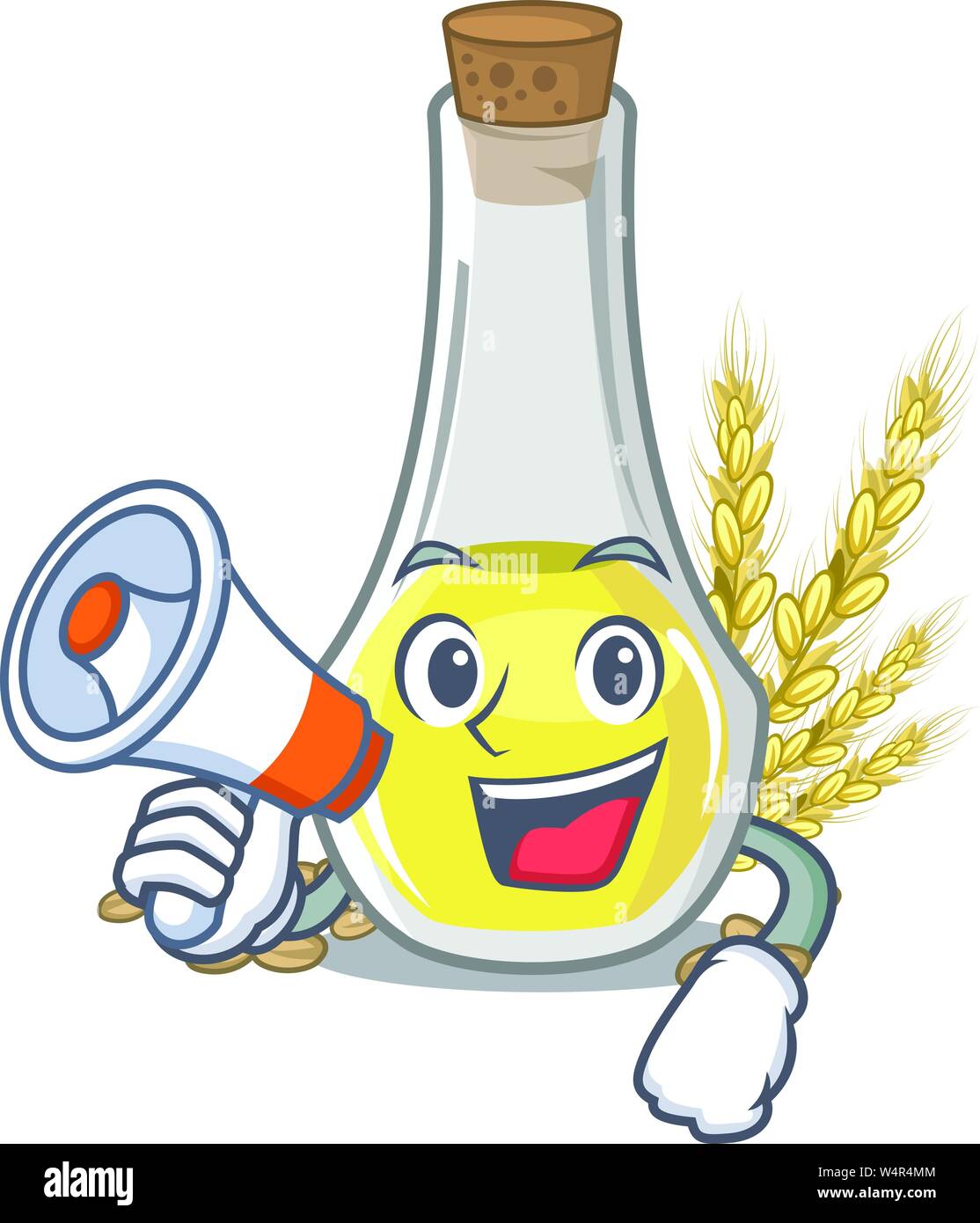 With megaphone wheat germ oil with isolated character vector illustration Stock Vector