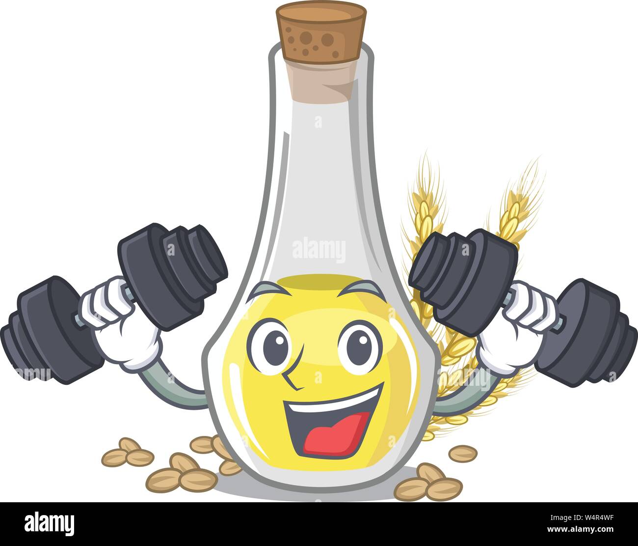 Fitness wheat germ oil with isolated character vector illustration Stock Vector