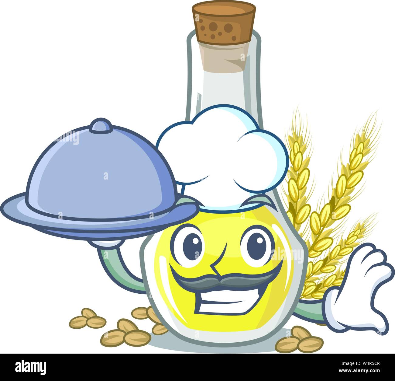 Chef with food wheat germ oil in a cartoon vector illustration Stock Vector