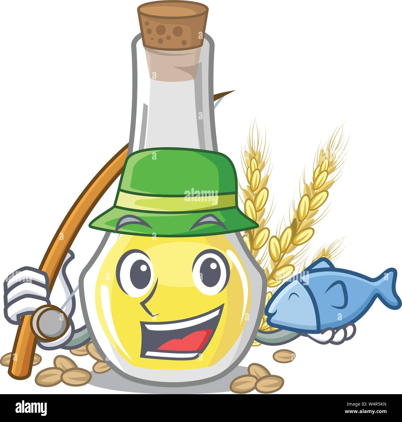 Fishing wheat germ oil in a cartoon vector illustration Stock Vector