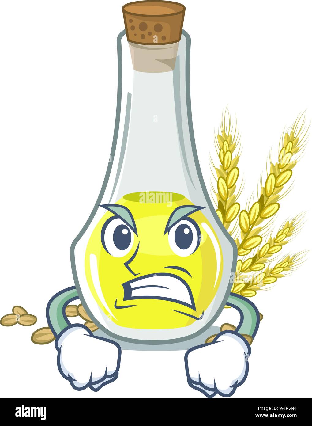 Angry wheat germ oil in a cartoon vector illustration Stock Vector