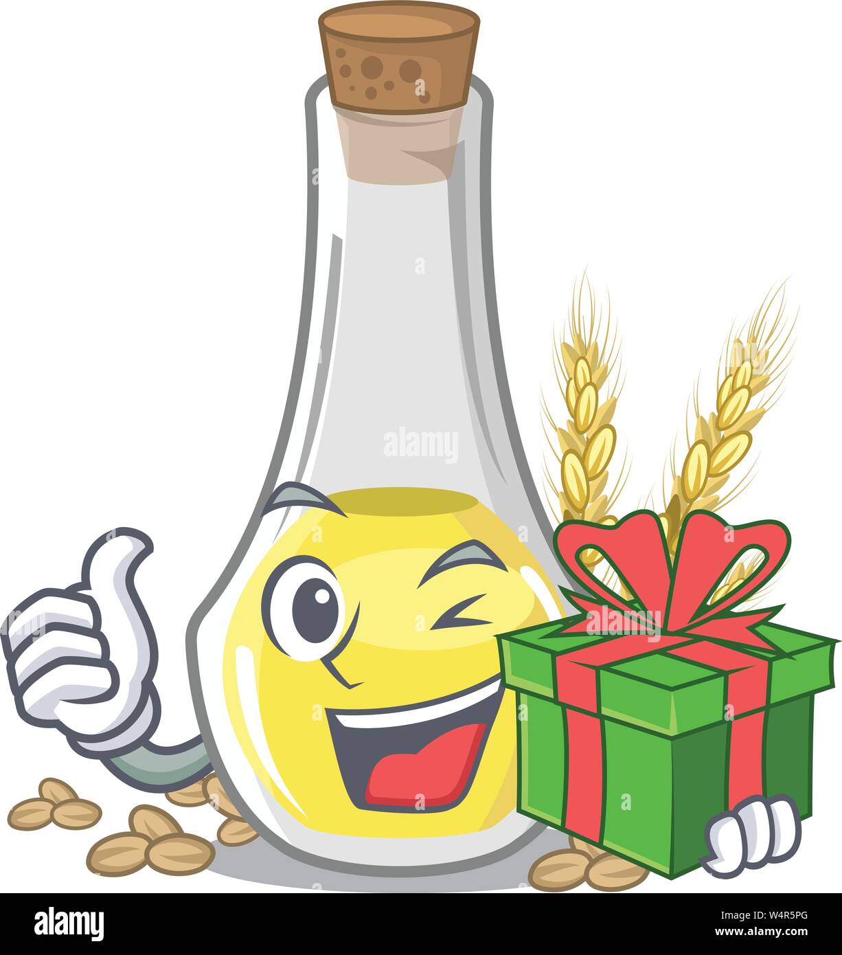 With gift wheat germ oil in a cartoon vector illustration Stock Vector