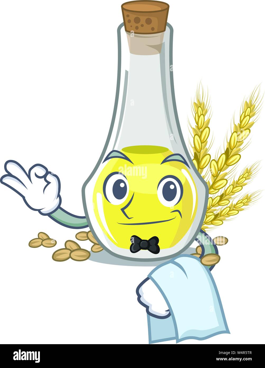 Waiter wheat germ oil in a cartoon vector illustration Stock Vector