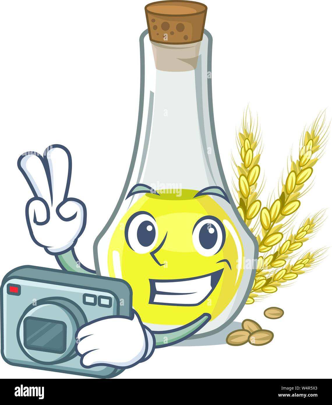 Photographer wheat germ oil in a cartoon vector illustration Stock Vector