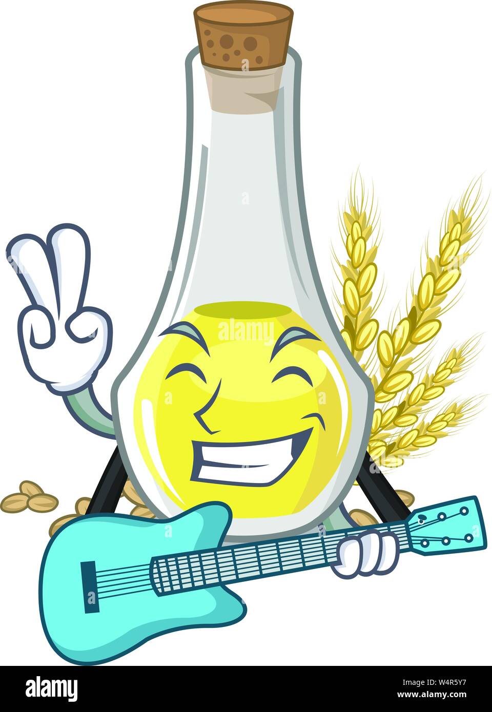 With guitar wheat germ oil in a cartoon vector illustration Stock Vector