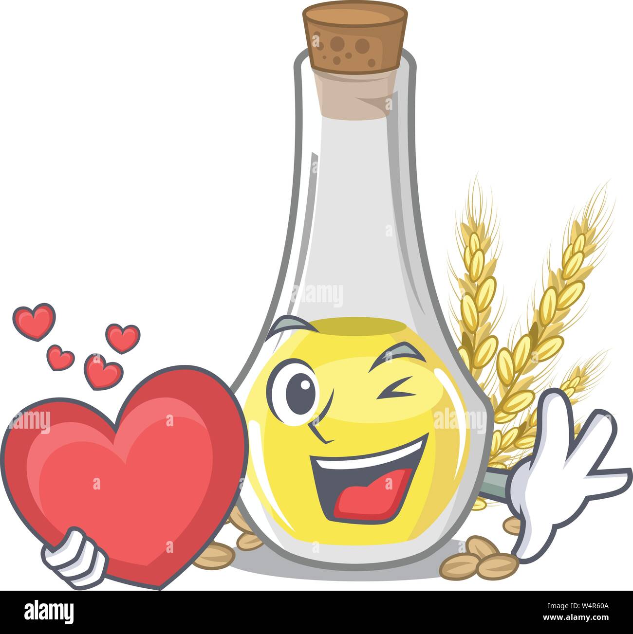 With heart wheat germ oil in a cartoon vector illustration Stock Vector