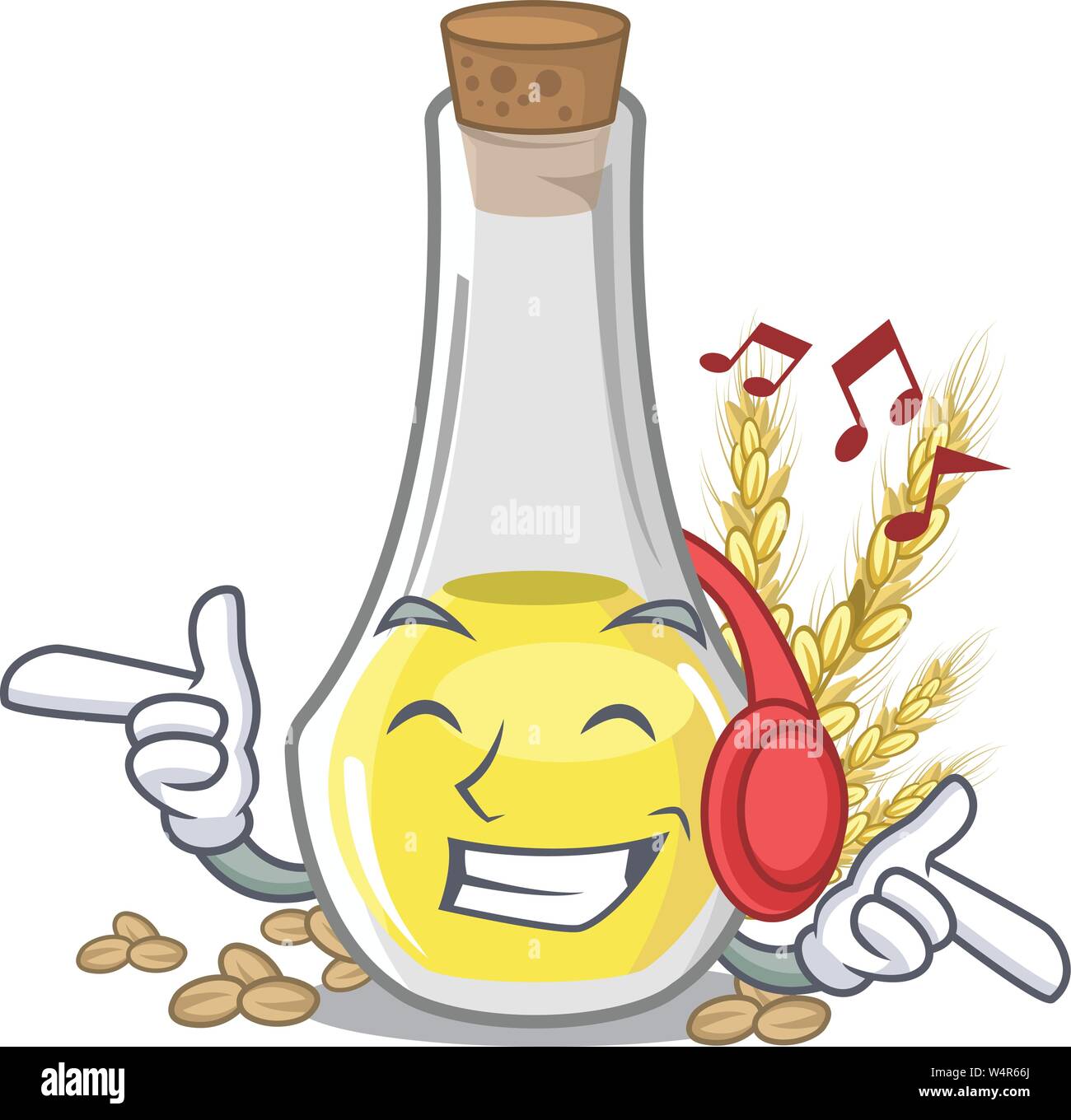 Listening music wheat germ oil in a cartoon vector illustration Stock Vector