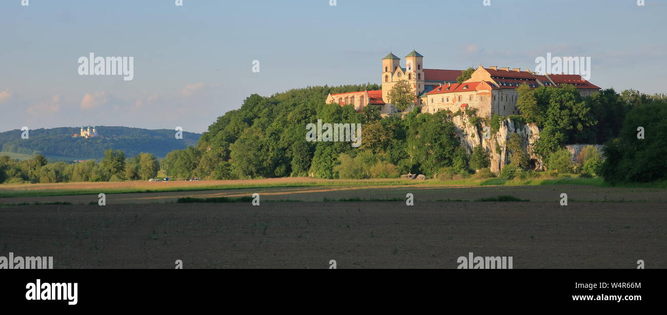 Beautifully located on limestone rocky hill medieval  benedictine abbey in Tyniec nearby Krakow, Poland. Stock Photo