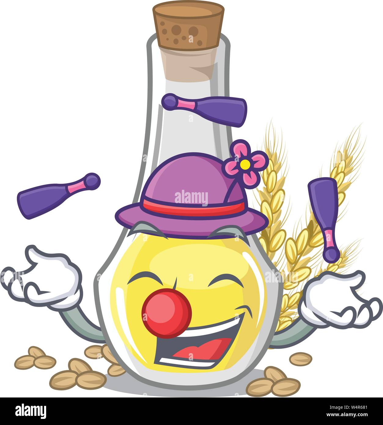 Juggling wheat germ oil at cartoon table vector illustration Stock Vector