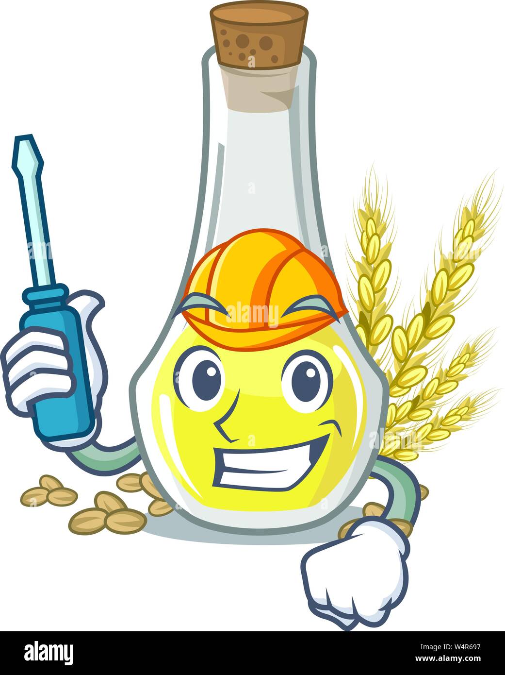Automotive wheat germ oil at cartoon table vector illustration Stock Vector
