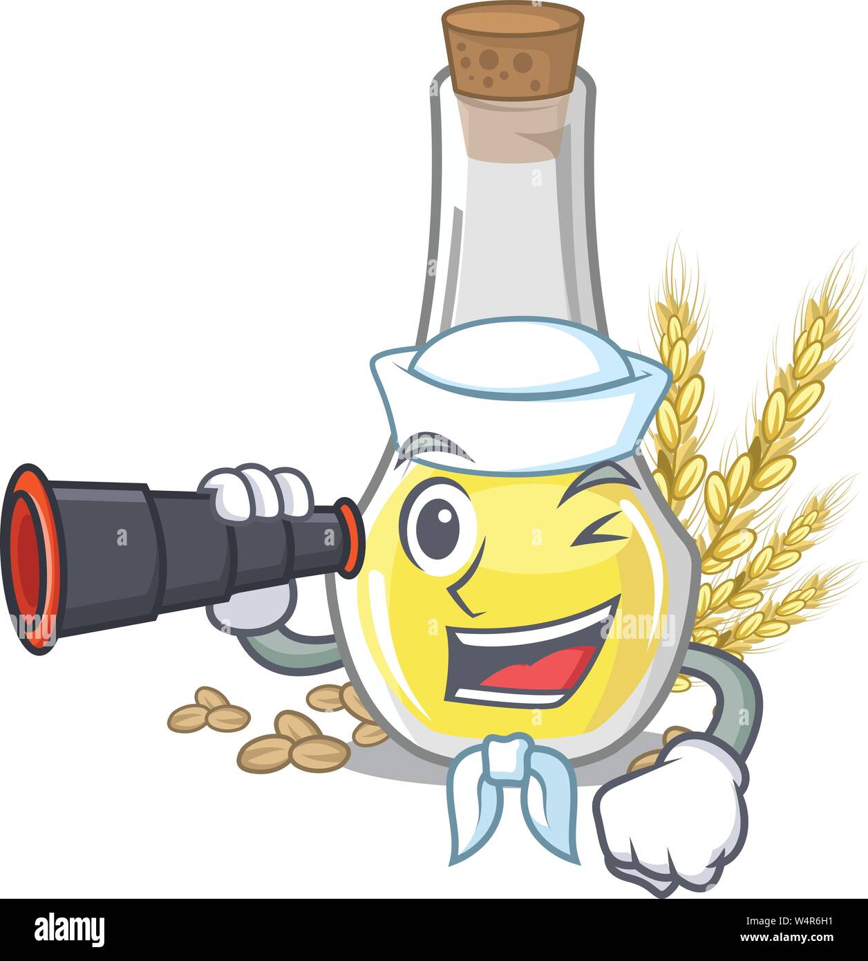 Sailor with binocular wheat germ oil in a cartoon vector illustration Stock Vector
