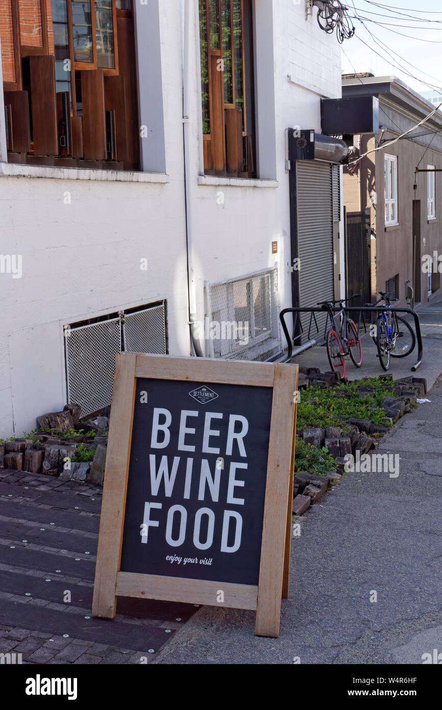 Beer Wine Food sign outside Postmark Brewing Company, the Settlement